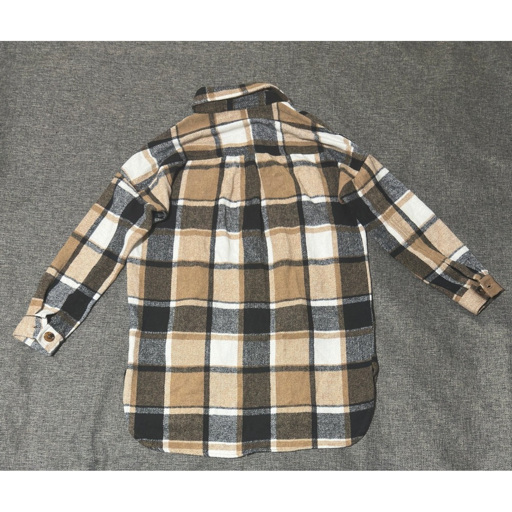 BKE Womens Small Shacket Brown Plaid Long Sleeve Button Up Flannel Shirt Jacket - Picture 7 of 7